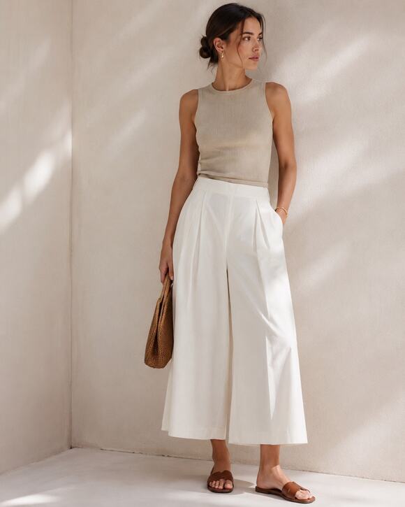 Vince Pants - Vince White Wide Leg Culotte Pants Women’s 6 Italian Cotton High Rise Pleated